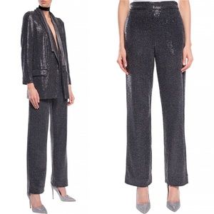 All Saints Leanna Sequin Metallic High Waisted Trousers Gunmetal Grey Size 6